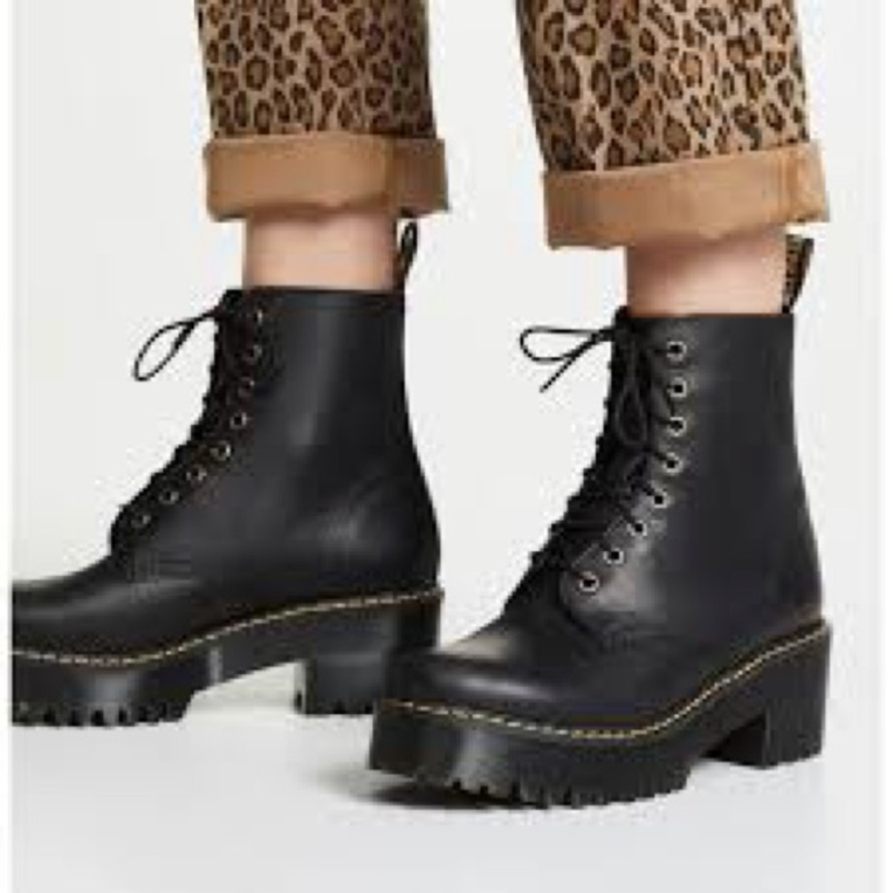 Dr. Martens Black Leather Lug-Soled Platform Ankle Boots